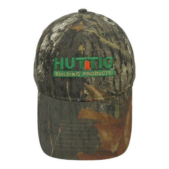Huttig Building Product Mossy Oak Masonite Camo Strapback Cap Trucker Hunter Hat - Picture 1 of 12